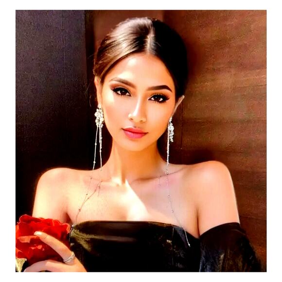 Long Tassel Elegant Silver Dangle Fashion Earrings 11" - Picture 5 of 10